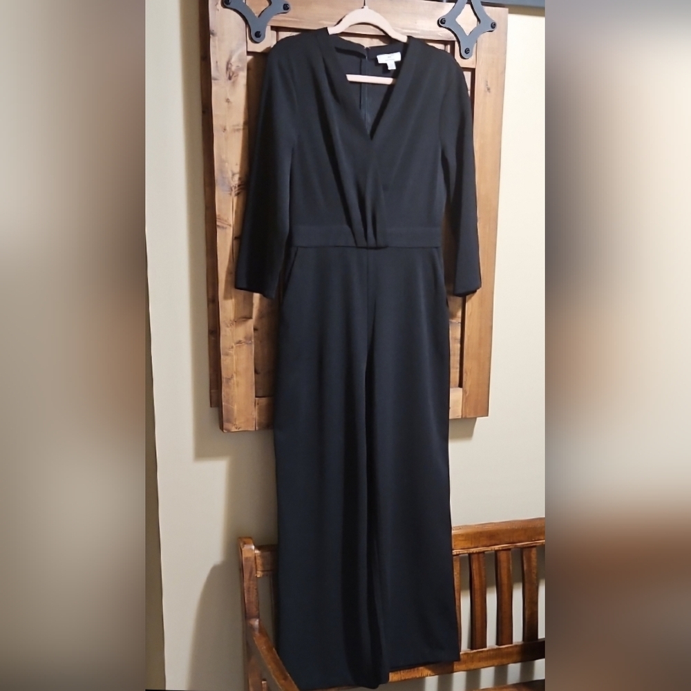 H Halston Black Crepe Flowy Wide Leg Jumpsuit Small